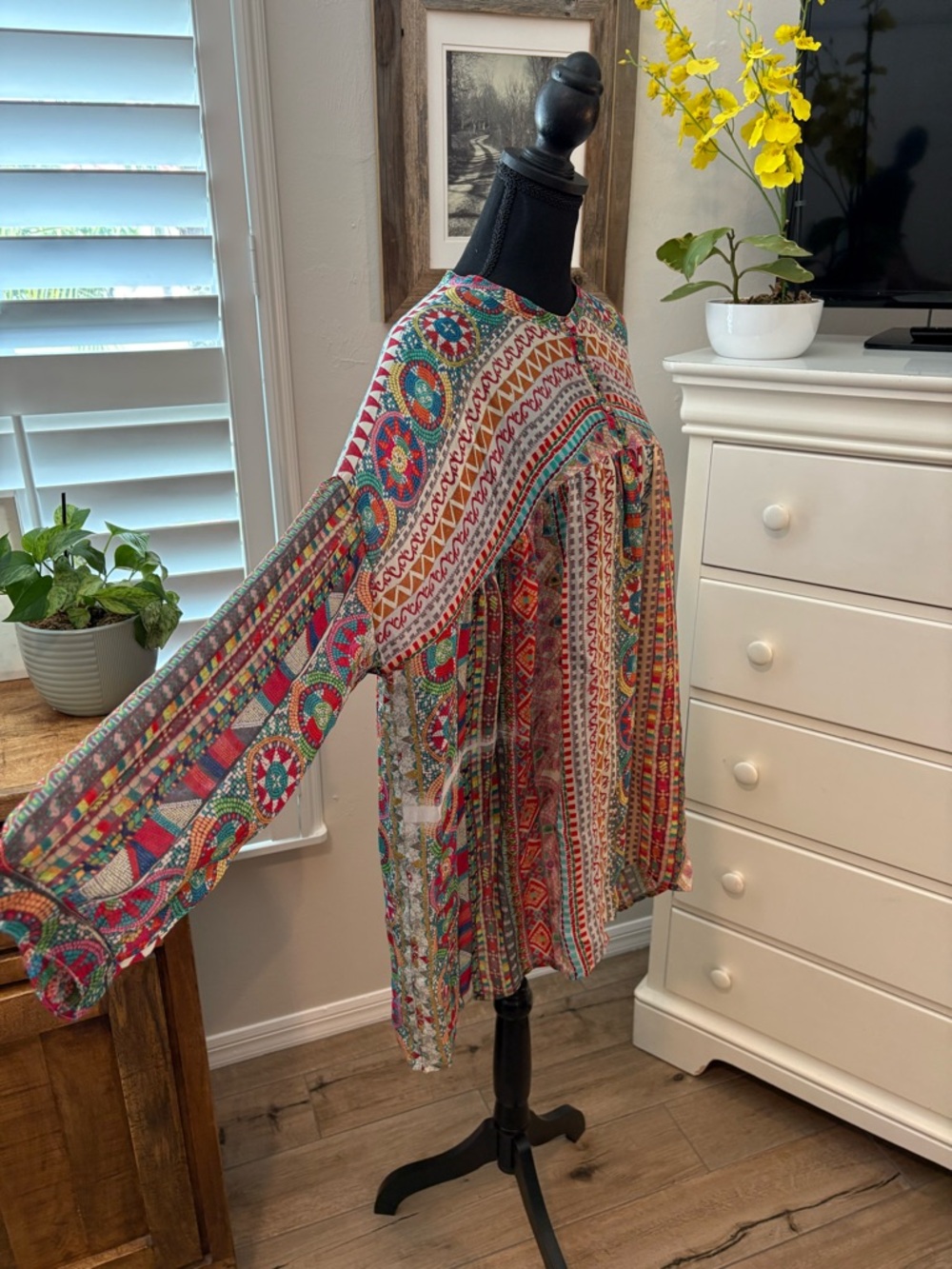 Johnny Was Multicolor Printed Boho Tunic Top - Picture 5 of 12